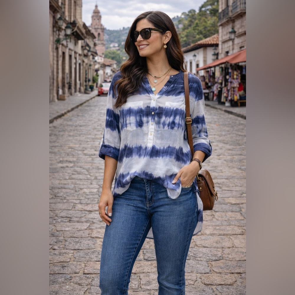 Paradigma Tie Dye Blouse | Boho Chic Button Front Top | Size S